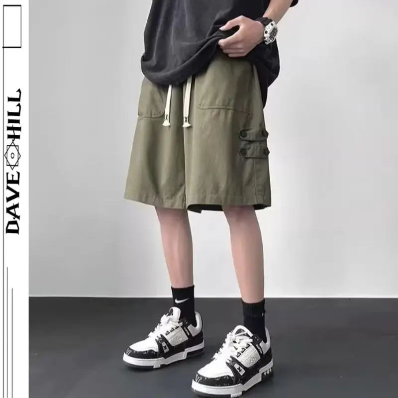 Pure Cotton Tool Shorts Men Summer Japanese Five-point Loose Casual Wide-leg Over-knee Mid-trouser Pants 250527