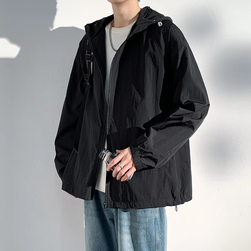 Summer Hooded Thin Jacket Men Waterproof Sun Protection Clothing Full Zipper Quick Dry Skin Black Windbreaker Coat 250520