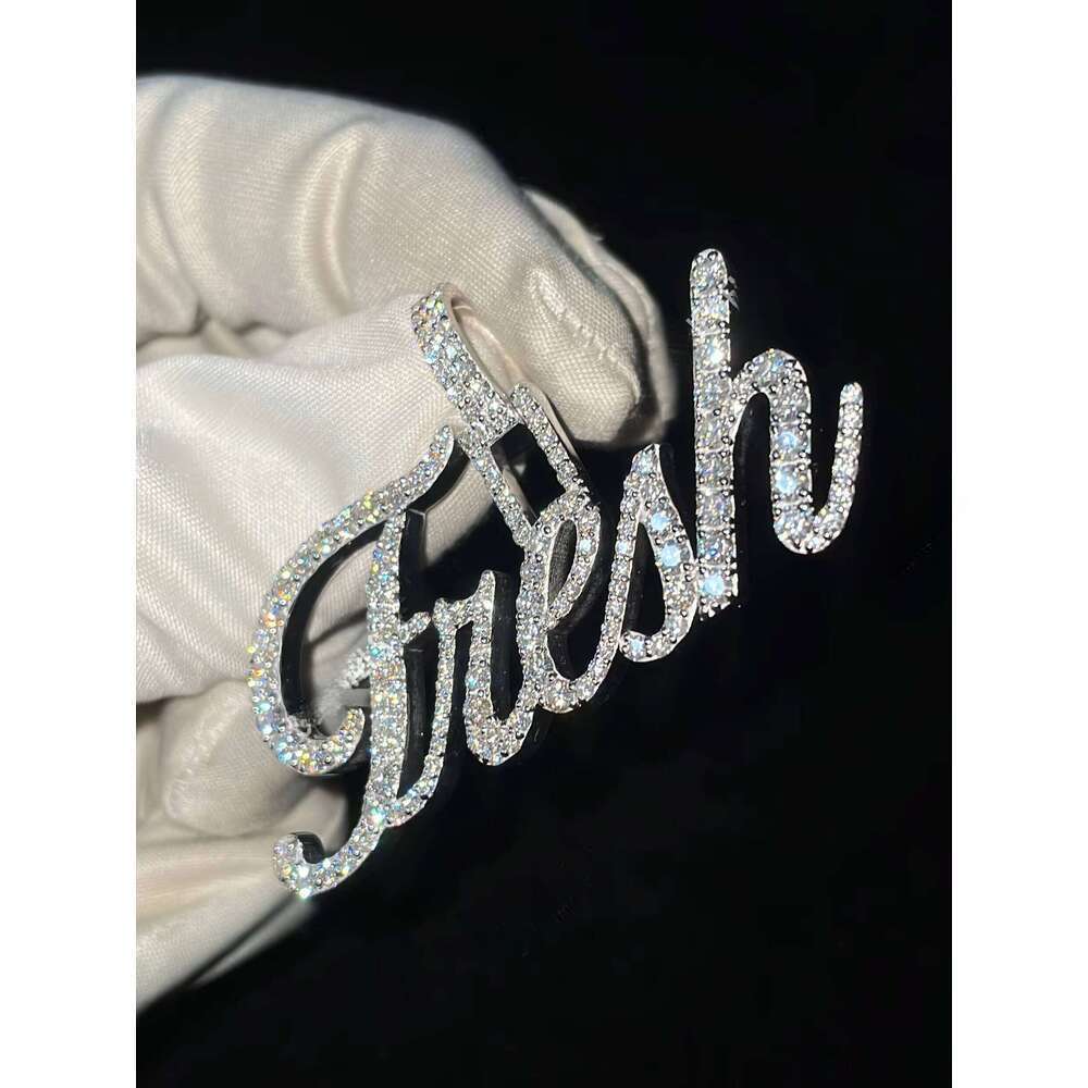 Women's Custom Sterling Sier Moissanite VVS Name Pendant Fully Iced with Letter Design Chic Christmas Gift for Her