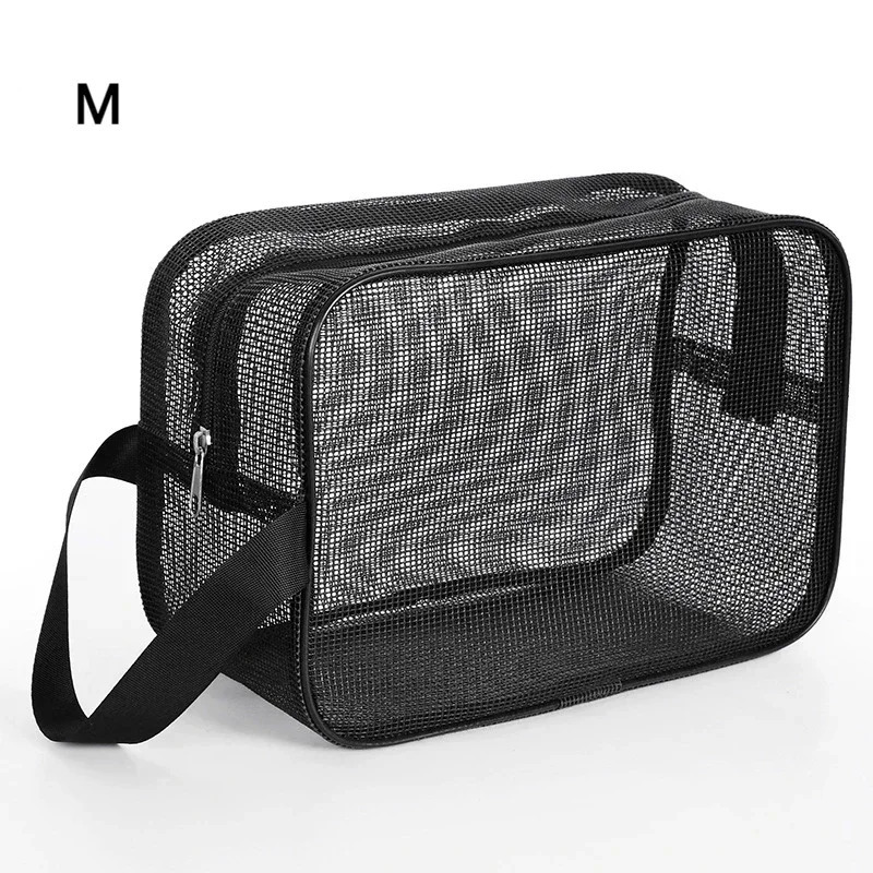 Mesh Wash Beach Bag Men Women Portable Hand-held Travel Storage Cosmetic Pouch Black Fitness Bath Pocket Bath Organizer 250528