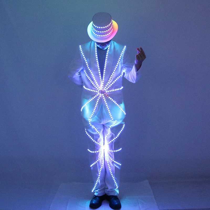 LED Illuminated Suit Hat Michael Jackson Performance Suit Stage DJ Bar Night Show Fluorescent Set W250528