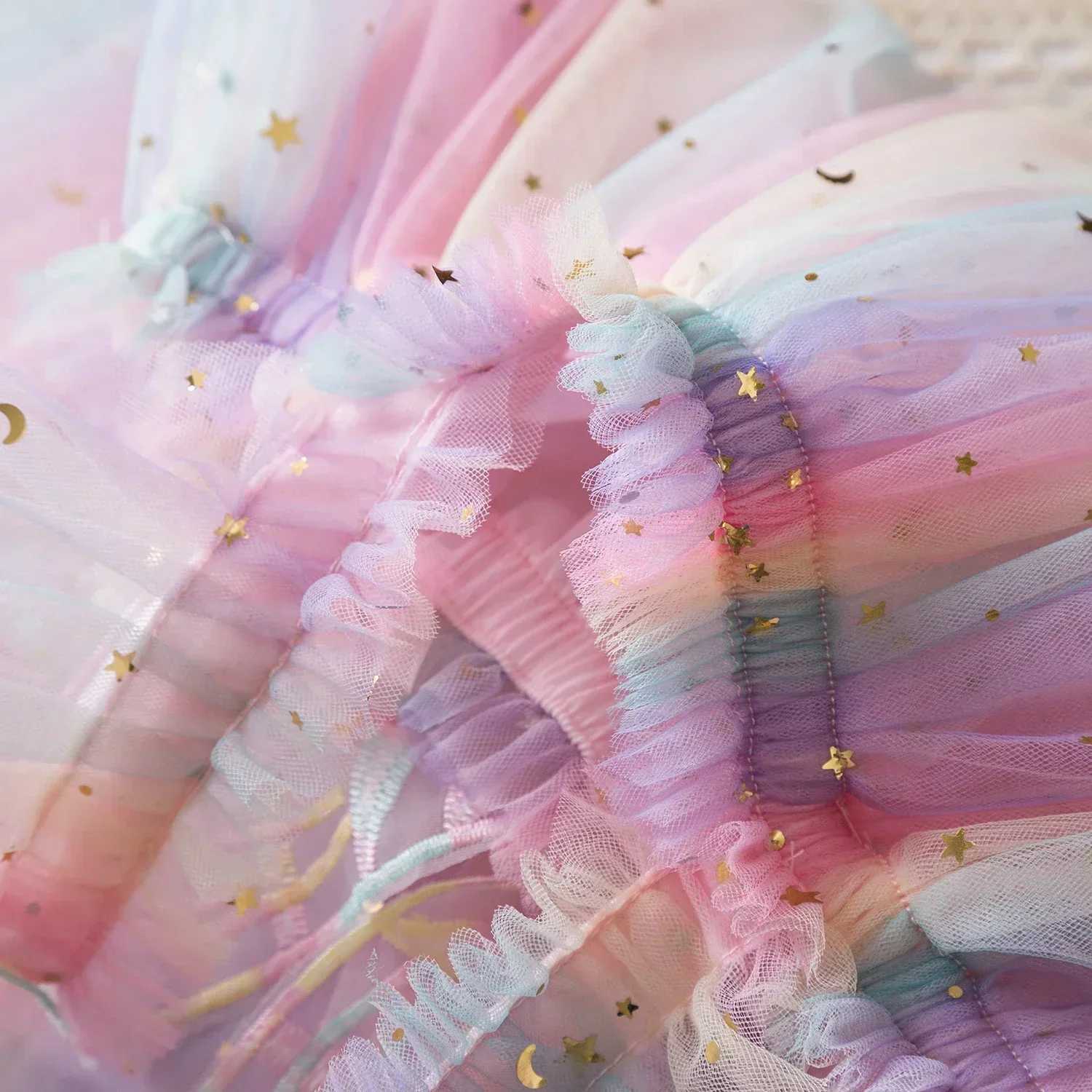 Baby Girls Rainbow Star Sequin Gradient Tulle Sling Dress 3D Butterfly Mesh Vestido Kids Birthday Christmas Party Princess Dress X250528