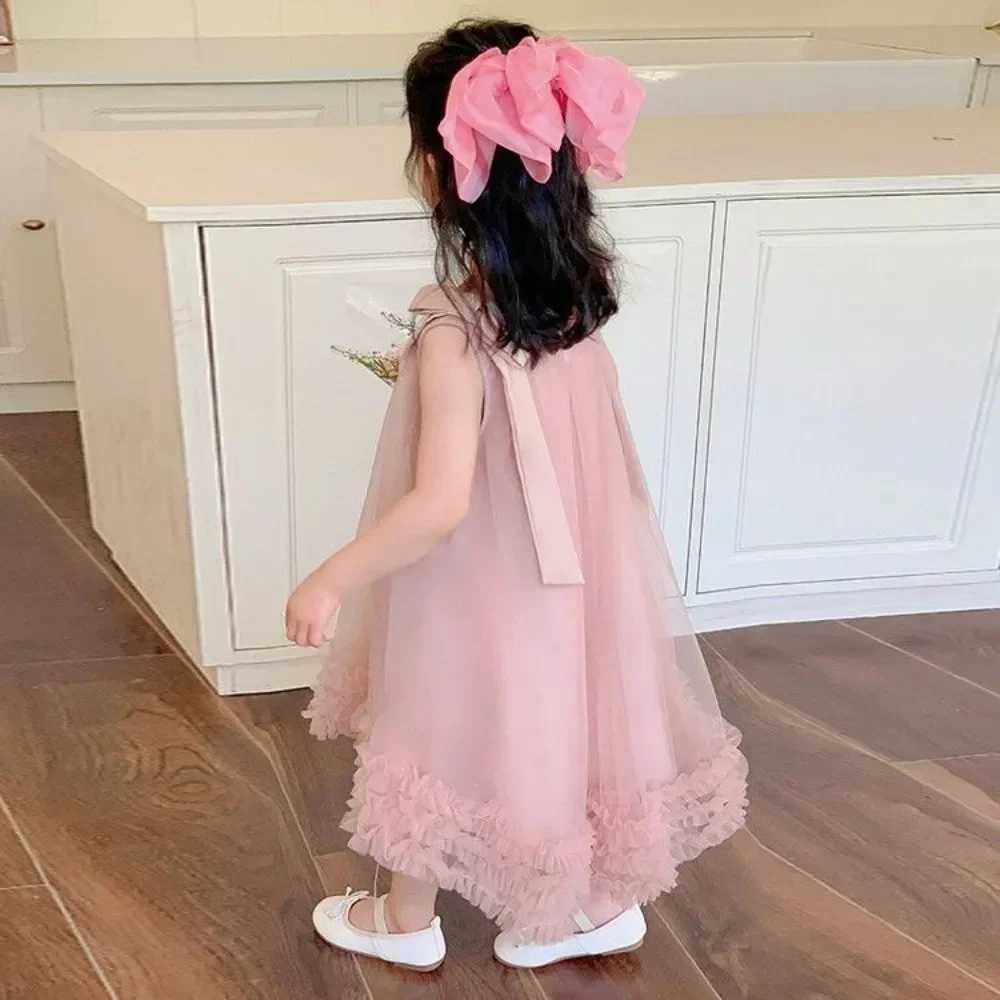 Bear Leader Korean Version Bow Sleeveless Mesh Wedding Party Birthday Dress Baby Girl Easter Summer 2-7 Years Princess Dresses X250528