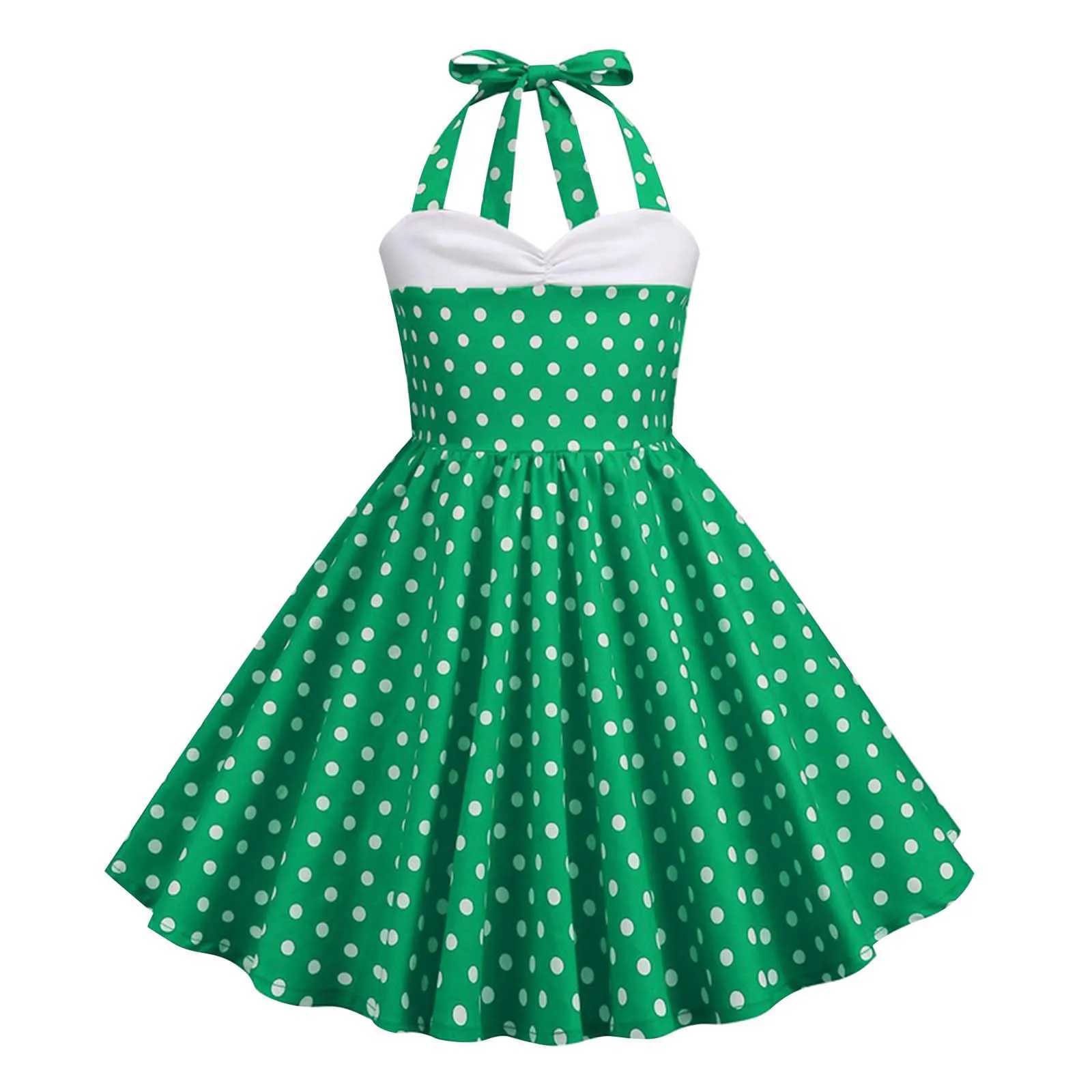 Kids Girls 50s Vintage Polka Dot Swing Party Rockabilly Dress Sleeveless Retro Peter Pan Doll Collar Wedding Casual Skater Dress X250528