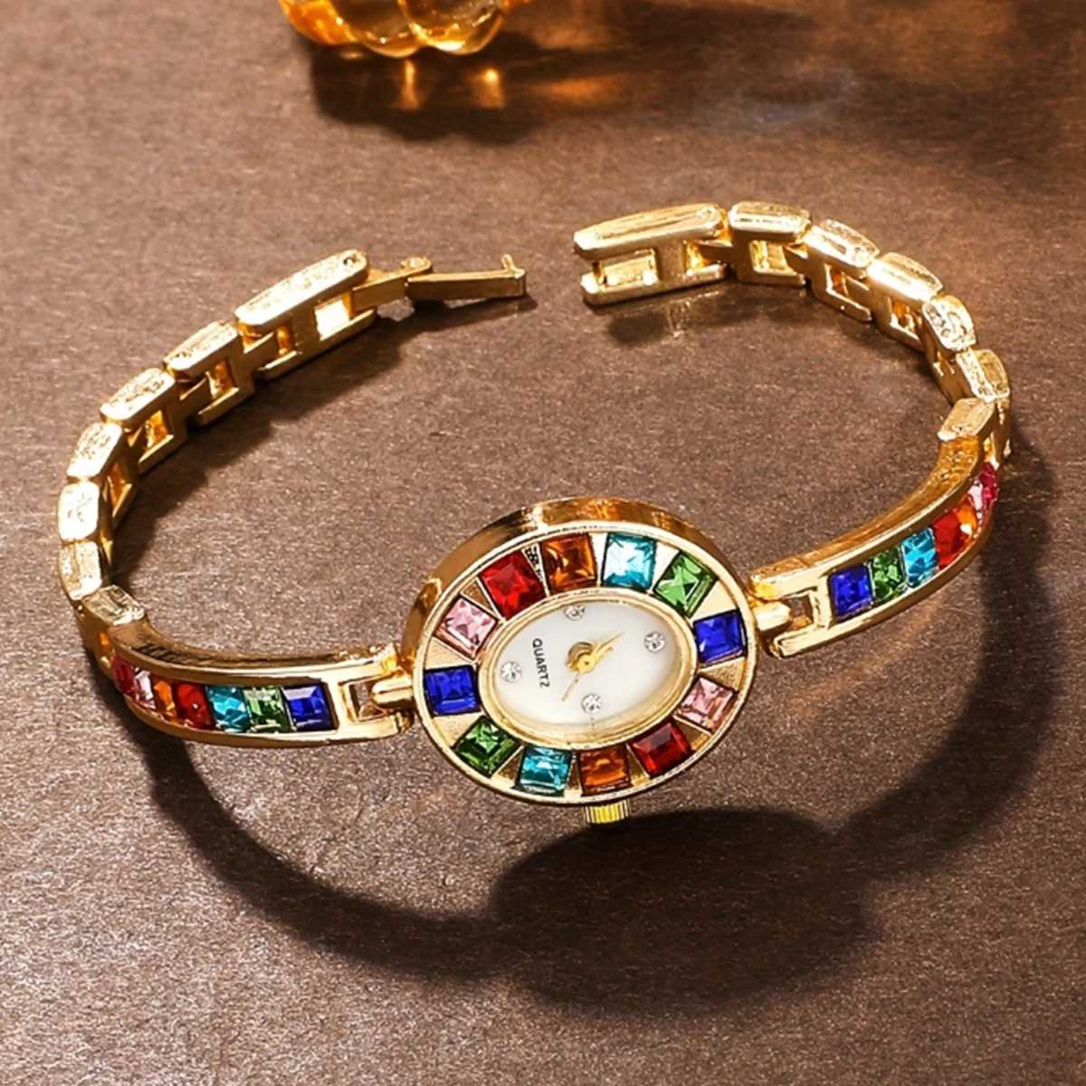 Cross border new bracelet style womens watch fashion gradient rainbow light luxury womens watch oval bracelet watch for women XJ250527