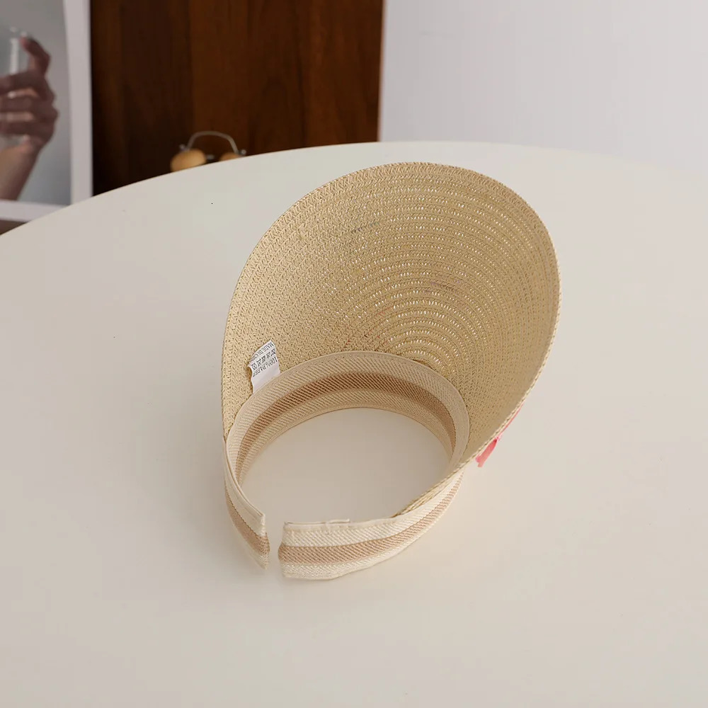 Girl Baby Summer Straw Hat Casual Bowknot Large Brim Sun Visor Cap Outdoor Beach Sunscreen Top Empty Sun Hats Cute Baseball Caps 250527
