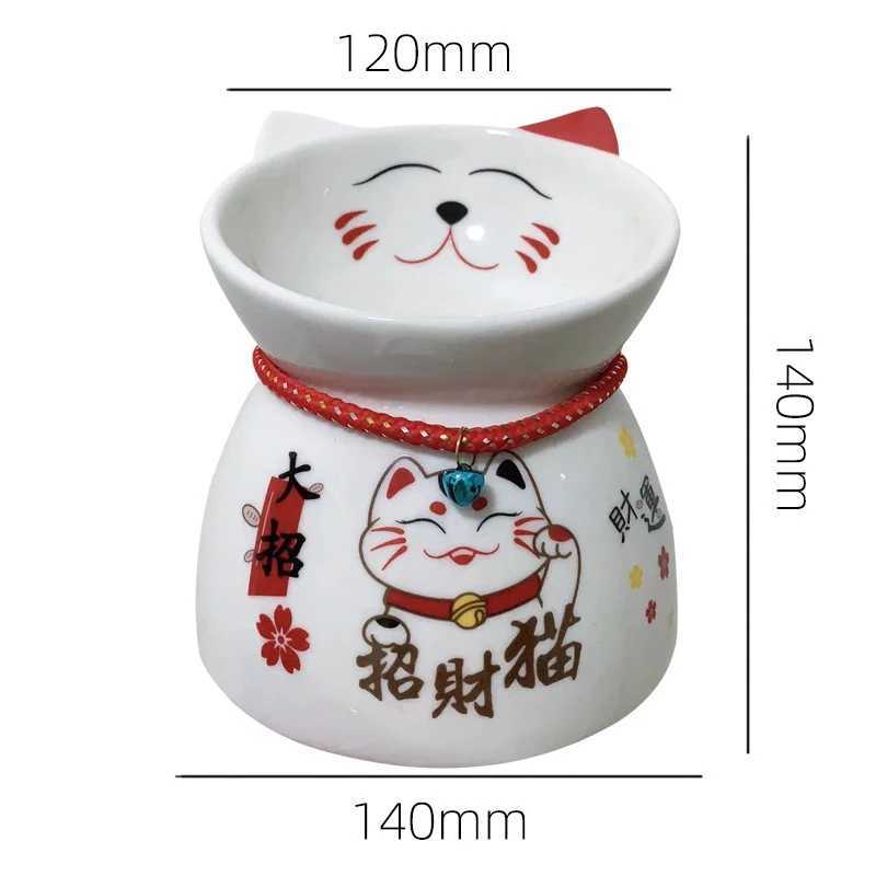 Lucky Cat Ceramic High Foot Anti-tipping Protection Cervical Rice Bowl Dog Drinking Water Food Bowl Supplies Y250528