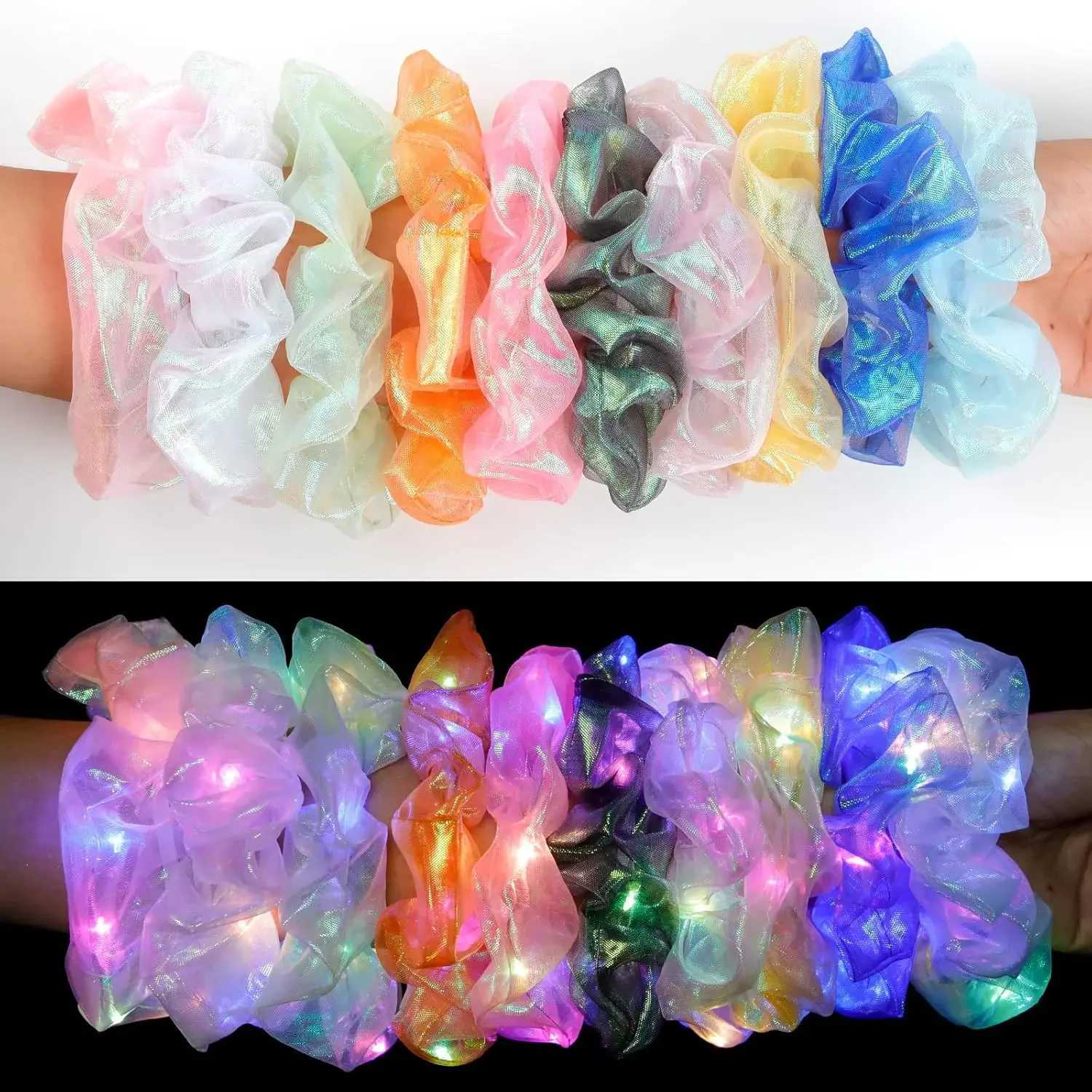 10Pcs LED Light Hair Scrunchies Light Up Scrunchies Elastic Glow Hairbands Hair Scrunchies Glow Mermaid Party favors Supplies W250528