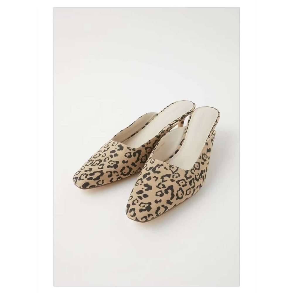 Genuine Leather Niche Leopard Print Stiletto Heel for Women 2025 Spring Summer New Mid-Heel Outdoor Sandals Mules