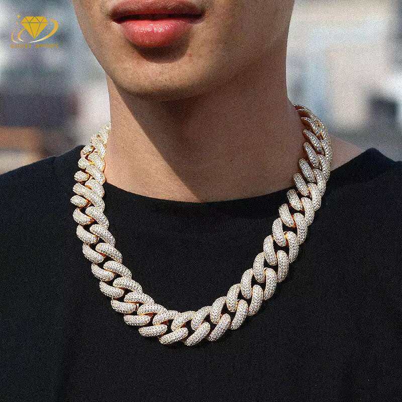 MenS Necklace Hip Hop Style Pass Tester Gra Vvs Diamond 4rows Solid 925 Silver Iced Out Bling Miami Cuban Moissanite Chain