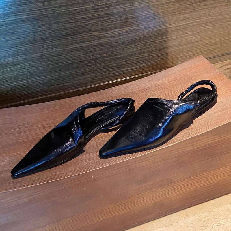 Genuine Leather Niche Mules Closed Half Slippers Women Summer New Fashion Pointed Toe Back Strap Sandals Slides