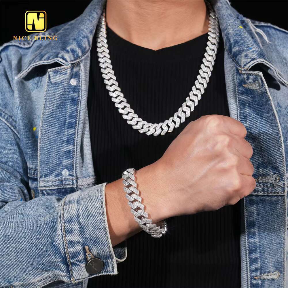 High Quality 15mm Hip Hop Jewelry Necklace Iced Out Diamond Custom Cuban Link Chain 925 Silver VVS Moissanite Chain Necklace
