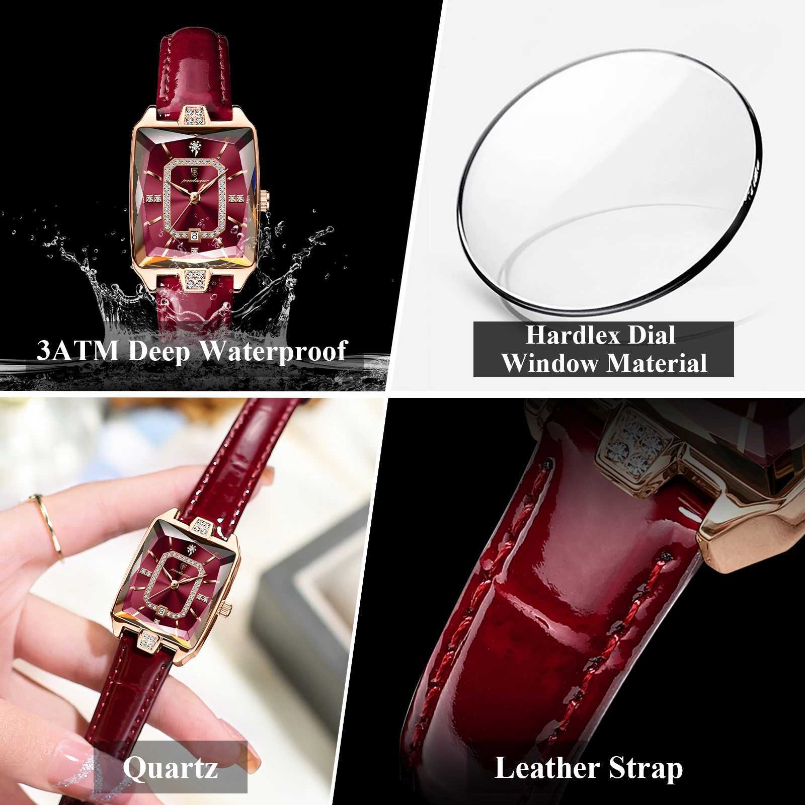POEDAGAR Luxury High Quality Women Wristwatch Waterproof Date Rectangle Watch For Woman Leather Quartz Womens Watches Reloj+Box W250529