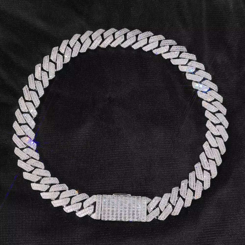 20mm Customize Moissanite Baguette Cuban Link Chain 925 Sterling Silver Ice Out Hip Hop Jewelry Cuban Link Chains for Men Women
