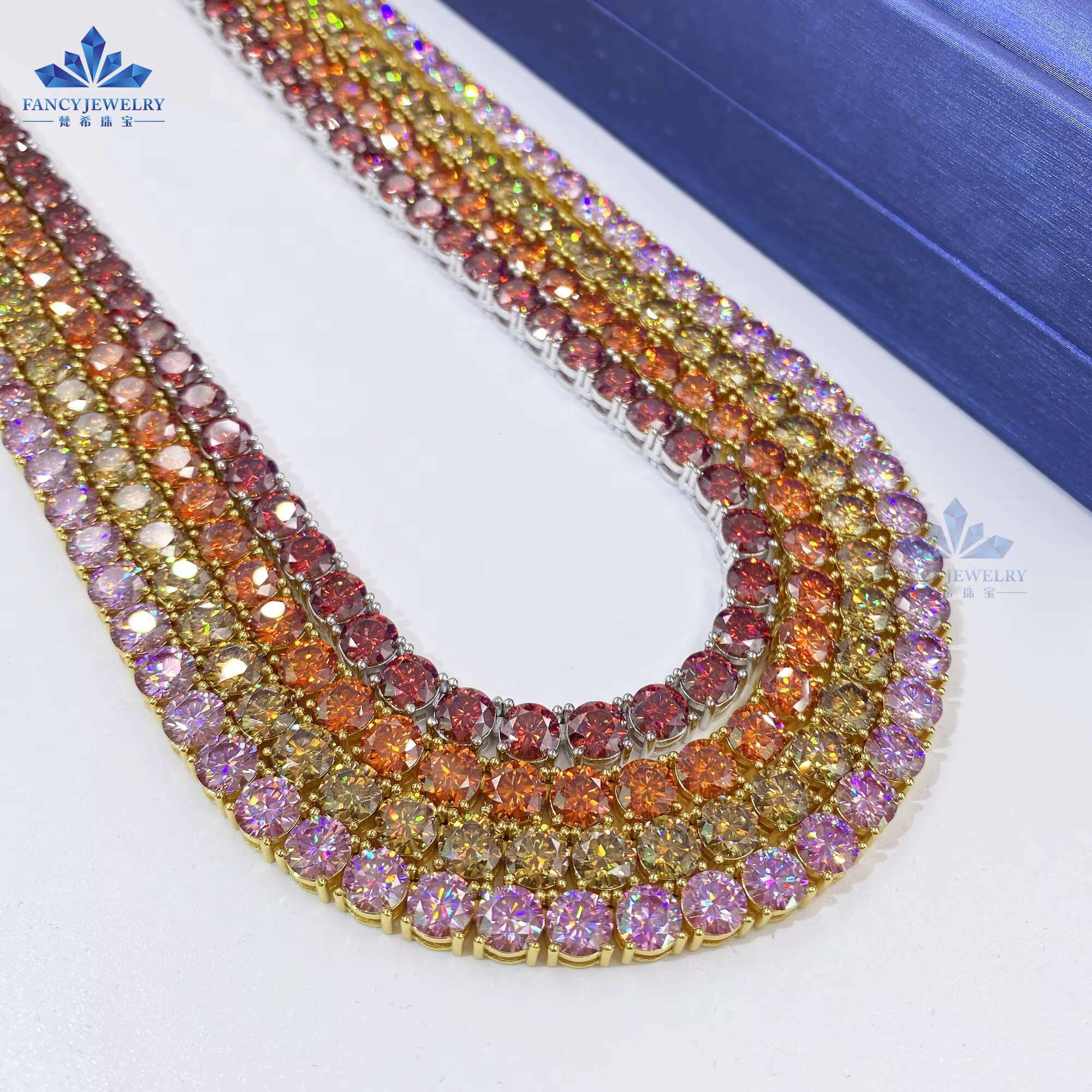 Prong Setting Colorful 3mm-6.5mm Red Pink Green Black Blue Yellow Moissanite 925 Sterling Silver Tennis Bracelet
