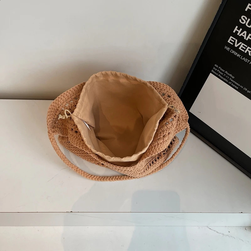 Crochet 2-IN-1 Shoulder Bag Set For Women Raffia Boho Rattan Summer Beach Vacation Tote Bags Knitted Handbags Female 250523