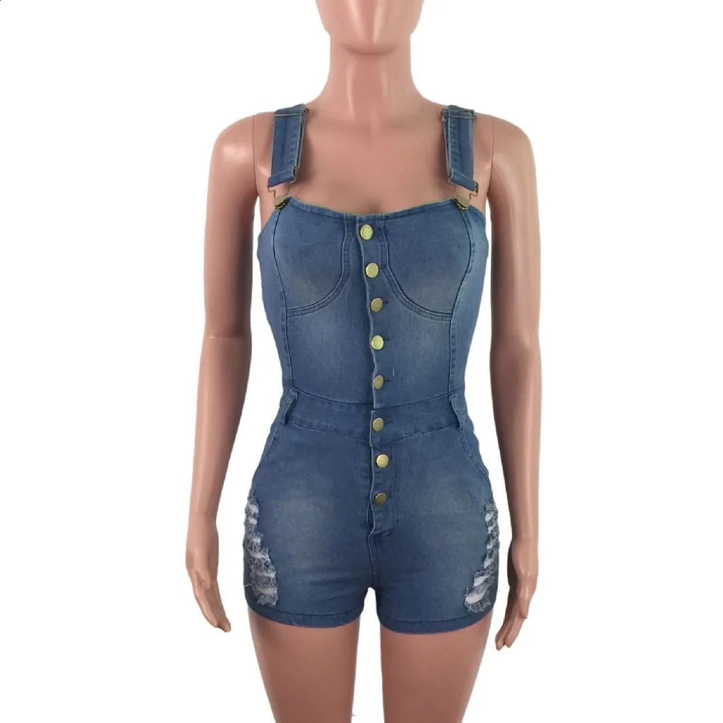 Womens Jumpsuits Cropped Pants Fit Sleeveless Overalls Casual Streetwear Denim For Hole Summer Shorts 250516Z