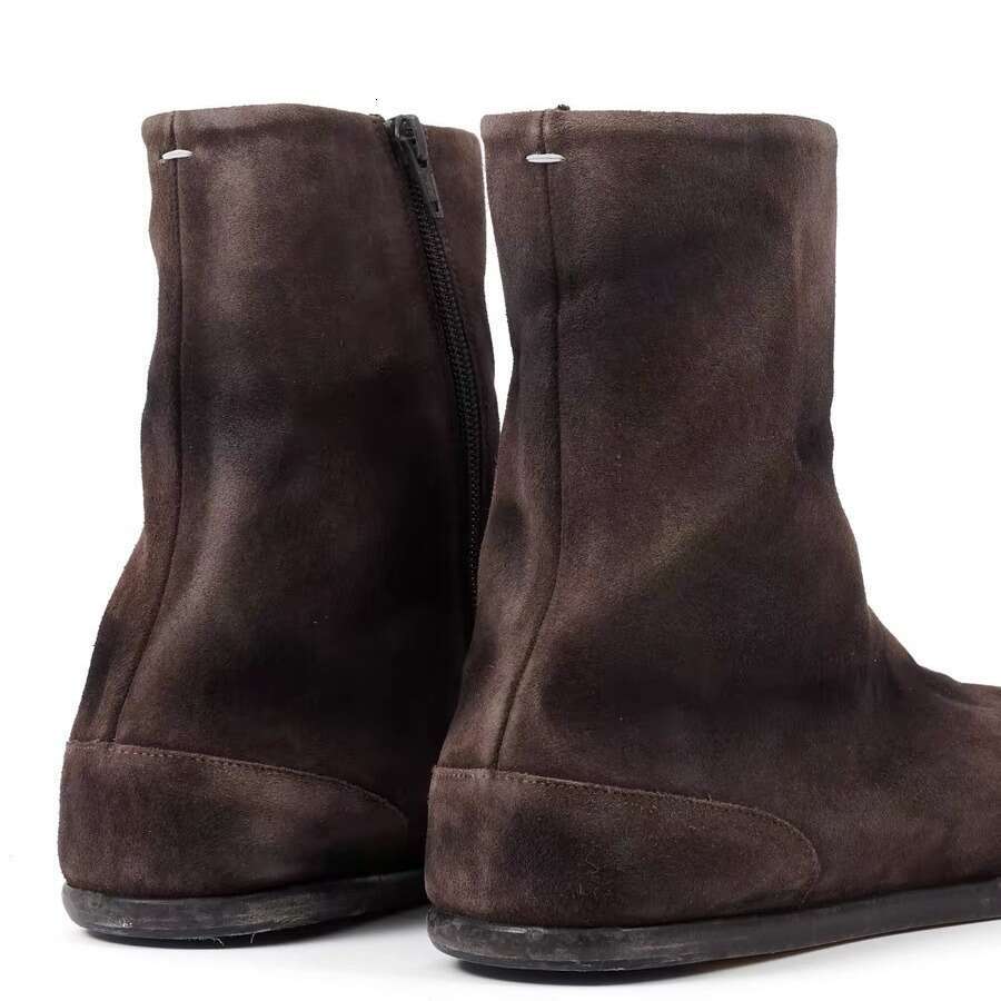 Niche Vintage Suede Flat Sole Pig Trotter Split Toe Martin Short Women 2024 New Chelsea Boots