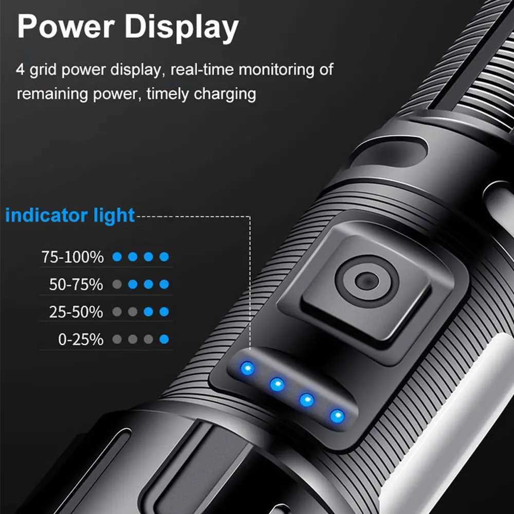 800 Meters Long Throw LED Flashlight COB Work Light USB Rechargeable Spotlights 1000000 Lumens White LED Tactical Flashlights XJ250529