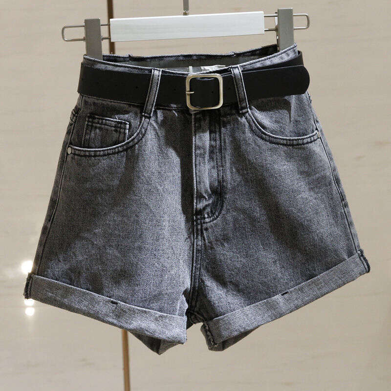 Shorts Women Denim Shorts Ash Gray Denim Shorts For Women Summer New Korean Style High Waist Slimming Rolled Hem Hot A Line Wide Leg Pants Jean Shorts