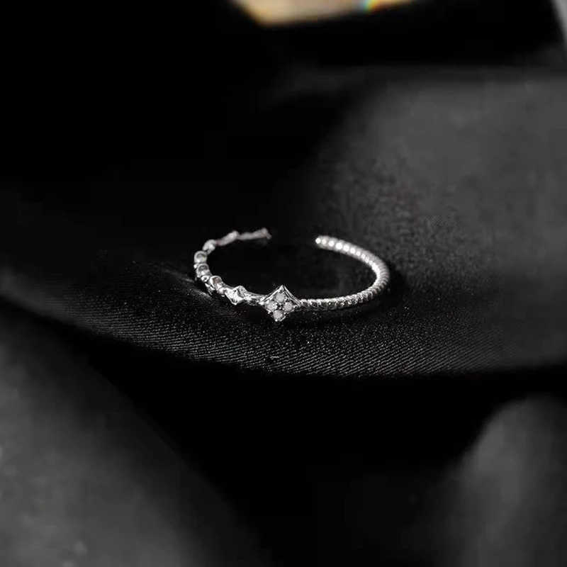 ANENJERY Silver Color Zircon Flower Twist Thin Ring For Women Asymmetric Exquisite Simple Jewelry All Match z250529NIC6