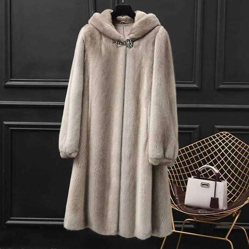 2024 New Women Warm Hooded Jacket Imitation Mid-Long Fur Coat Mink Female Oversized Mother Winter Pa