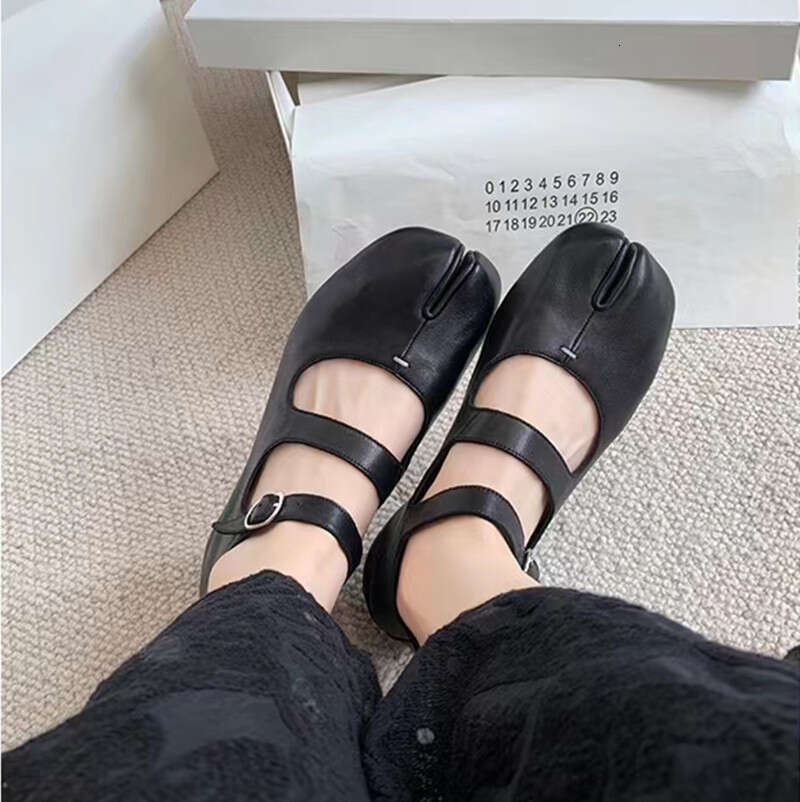 Grape Mom Same Style Mary Jane Women's Spring and Autumn New Double Strap Pig Hoof Split Toe Genuine Leather Flat Shoes
