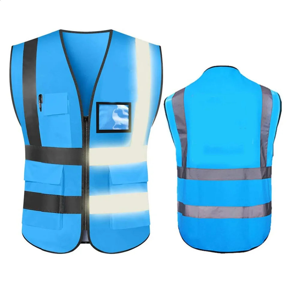 Hi Visibility Reflective Safety Vest With Reflective Strips and 5 Pockets Construction Work Uniform Vest ANSI Class 2 Standard 250528