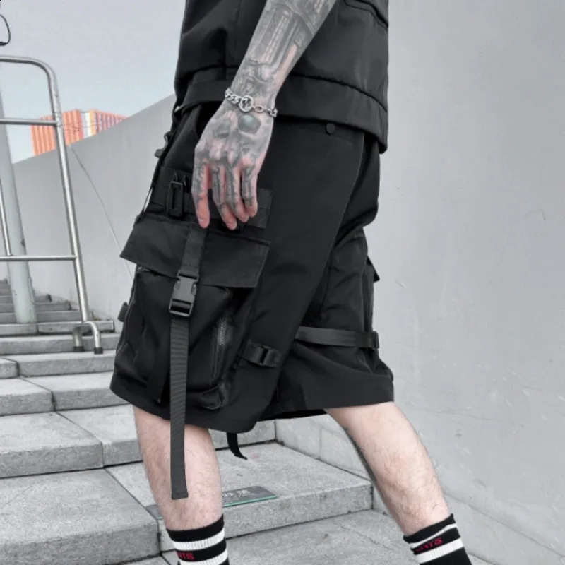 HKSH Summer Functional Shorts Mens Tactical Dark Loose Techwear Straight Knee Length Pants Multi Pocket s HK0665 250517