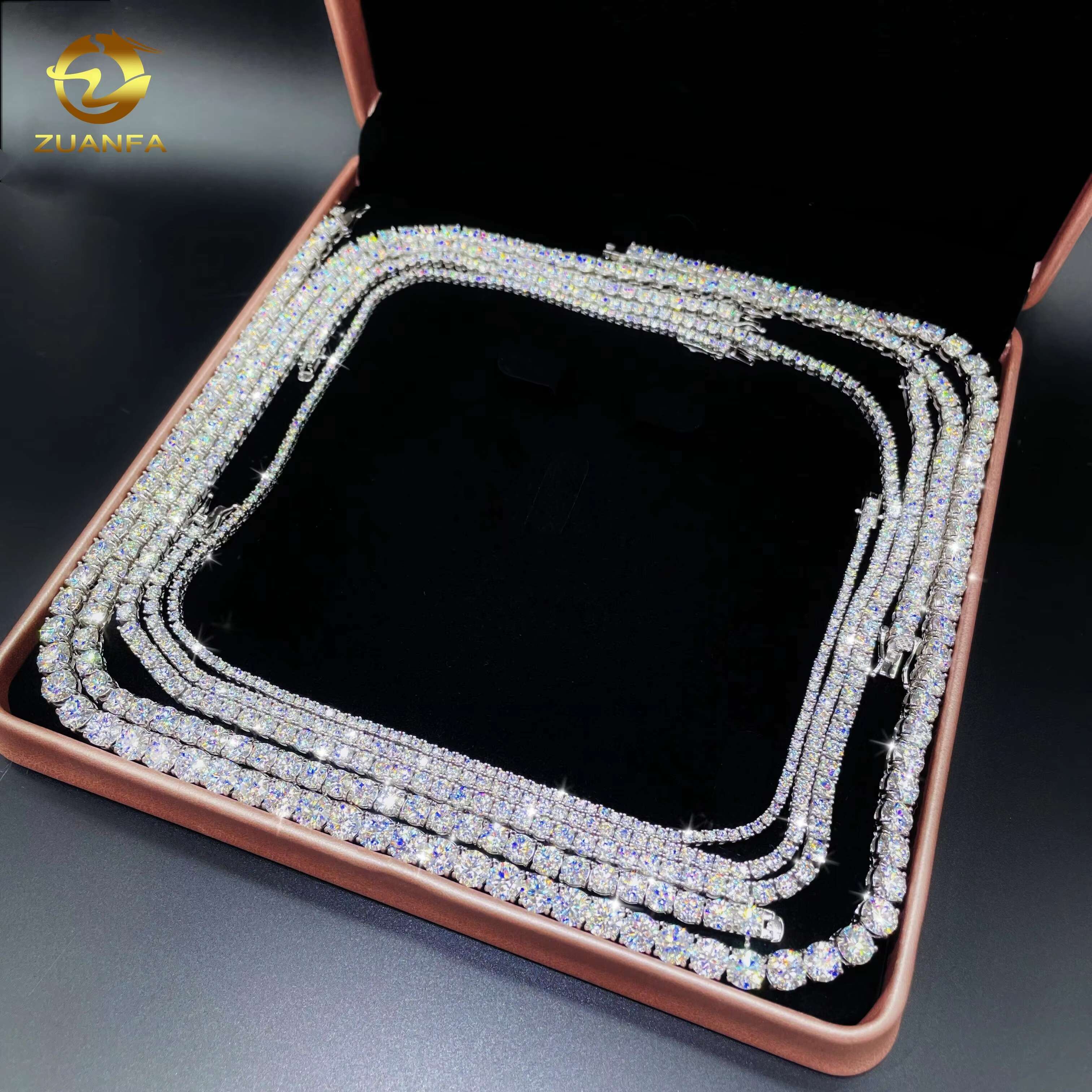 Custom Hip Hop Tennis Necklace Jewelry 925 Sterling Silver White Gold Plated 3mm Moissanite Diamond Tennis Chain