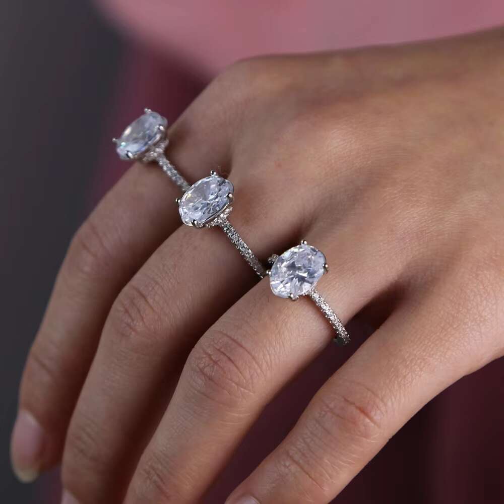 Promotion 925 Sterling Silver Plated Big Diamond Sparking Bling Solitaire Wedding Ring