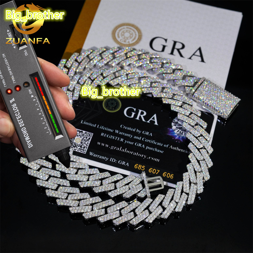 Hot Selling Drop Shipping Service 925 Sterling Silver Hip Hop 15mm Iced Out Moissanite Diamond Cuban Link Chain