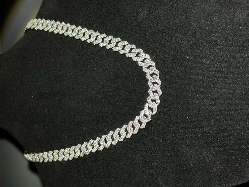 Fashion Hip Hop Jewelry 925 Silver Cuban Chain VVS Round Moissanite Necklace With 15mm Bracelet