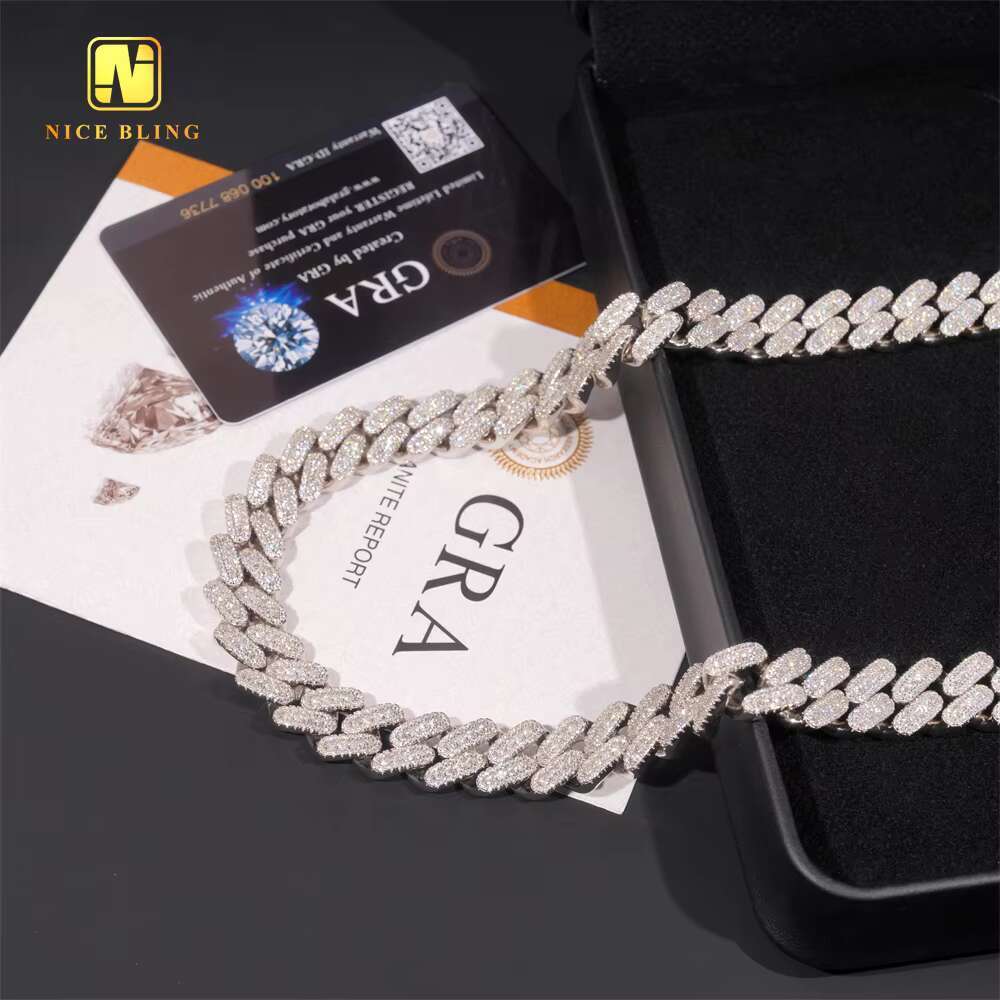 Wholesale Jewelry Moissanite Hip Hop Jewelry 925 Silver VVS Necklace Iced Out Cuban Link Chain