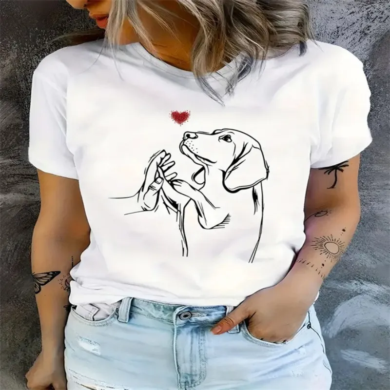 Women's Summer T-shirt Animal Pattern Printed Dog Spot Wholesale Can Be Customized Street Trendy Style Casual 100% Cotton Female Tops