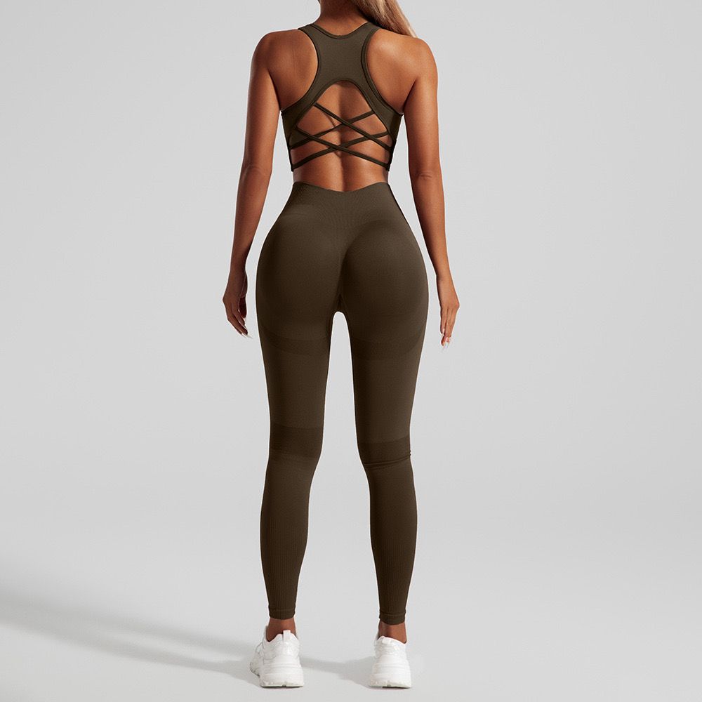 2PCS Yoga Womens Tracksuit Fitness Yoga Sets Sportswear Workout Bra+High Waist Leggings Gym Clothing Seamless Sports Shockproof Running Leggings Yoga 