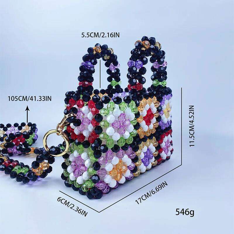 Women's Bags Designer Handmade Color Beaded Handbag Hollow Woven Beading Bags For Women Shoulder NEW Wide Strap Crossbody Bag Evening Clutch