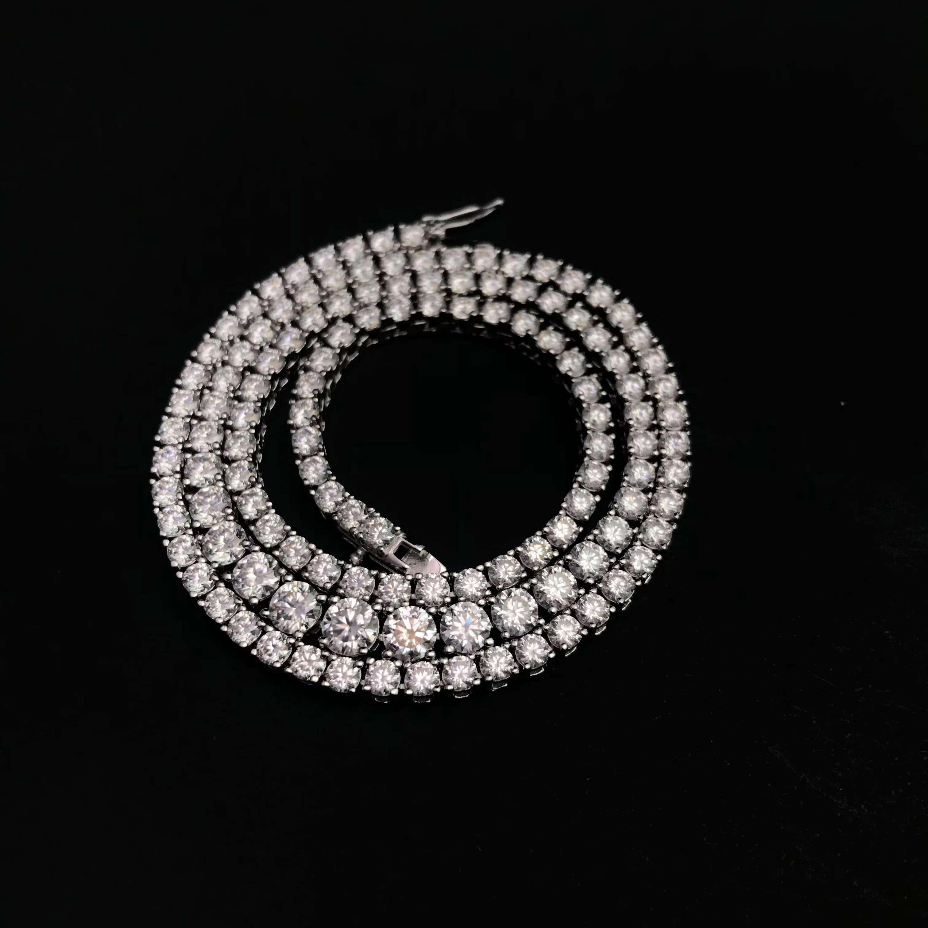Custom Vvs S925 Silver Moissanite Cluster Iced Out Hip Hop Pendant Hiphop Men Necklace Prong Cuban Link Tennis Moissanite Chain
