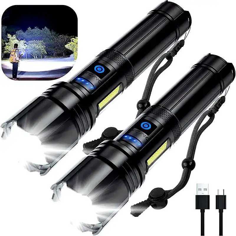 Rechargeable XHP90 LED Flashlight 10000 High Lumens Tactical Light Waterproof Zoomable 7 Mode Camping Emergencies FlashlightsXJ250529