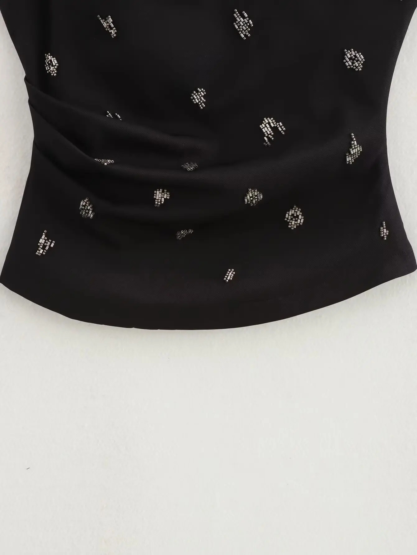 2025 Women Sexy Single Shoulder Pearl Beading Asymmetrical Blouse Tshirt Summer Side Zipper Slim Shirts Chic Tops 250517