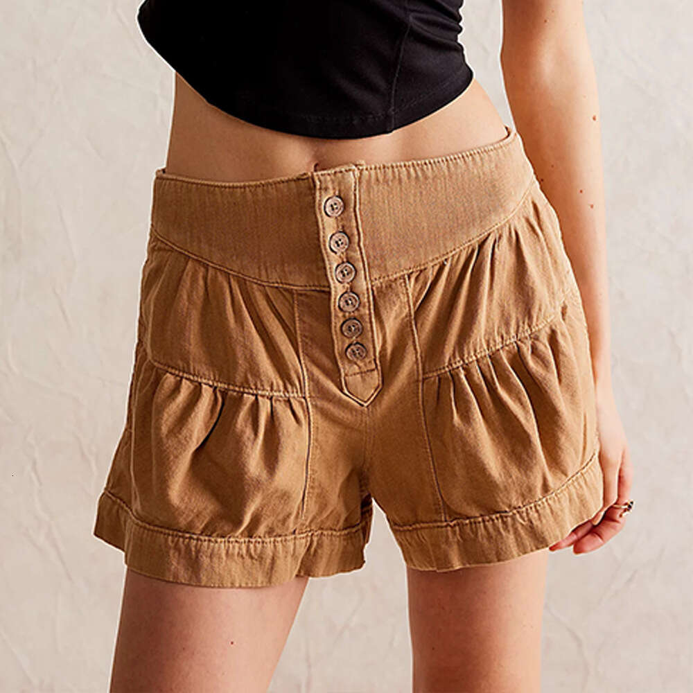 Ruffle Denim Summer New Women's Casual Elastic Pocket Shorts B5