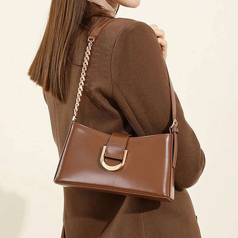 Toptrends Cowhide Genuine Leather Underarm Shoulder Bags For Women 2025 Designer Crossbody Purses Chain Ladies Handbags