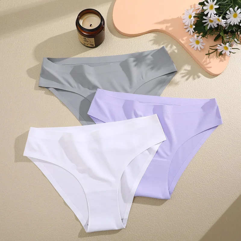3PCSSet Women Sexy Panties Seamless No Trace Underwear Low Rise Briefs 9 Solid Colors Breathable Intimates Lingerie Ultra Thin 250526