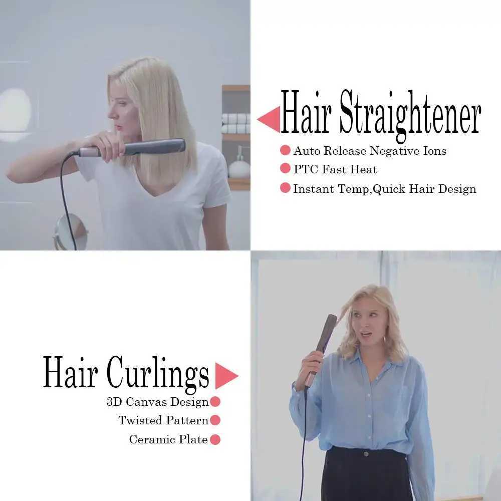 Professional Spiral Wave Curl And Straight Iron Styling Tools 2 in 1 Hair Curler Straightener Twisted Ionic Flat Iron StylerXJ250621