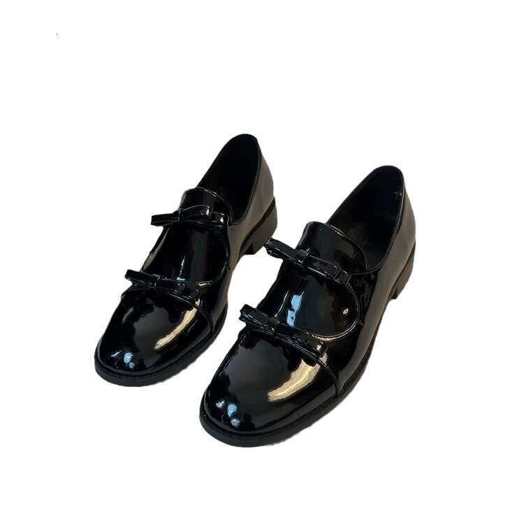 Korean Style Double Bow Patent Leather Women's Loafers Spring Autumn New Chunky Heel Round Toe Slip-On Commuter Shoes
