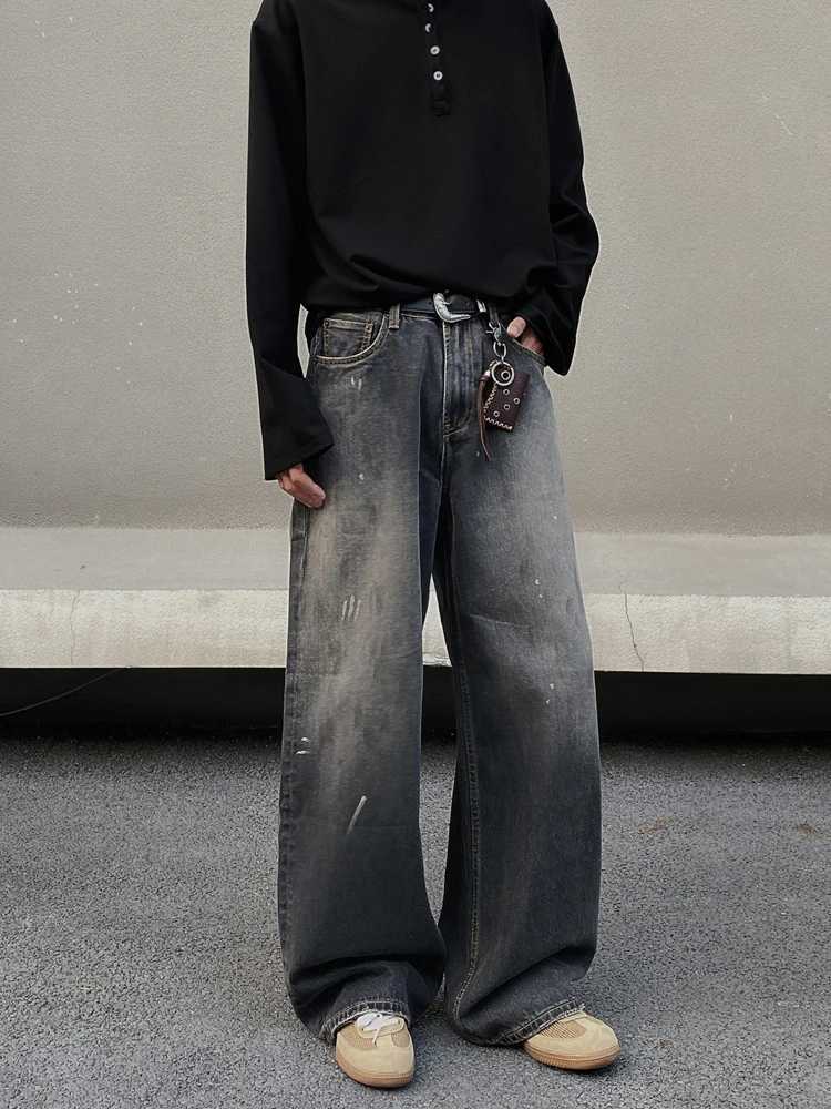 Vintage Distressed Mens Baggy Straight Jeans Fashion Korean High Strt Denim Pants Strtwear Male TrousersC250528