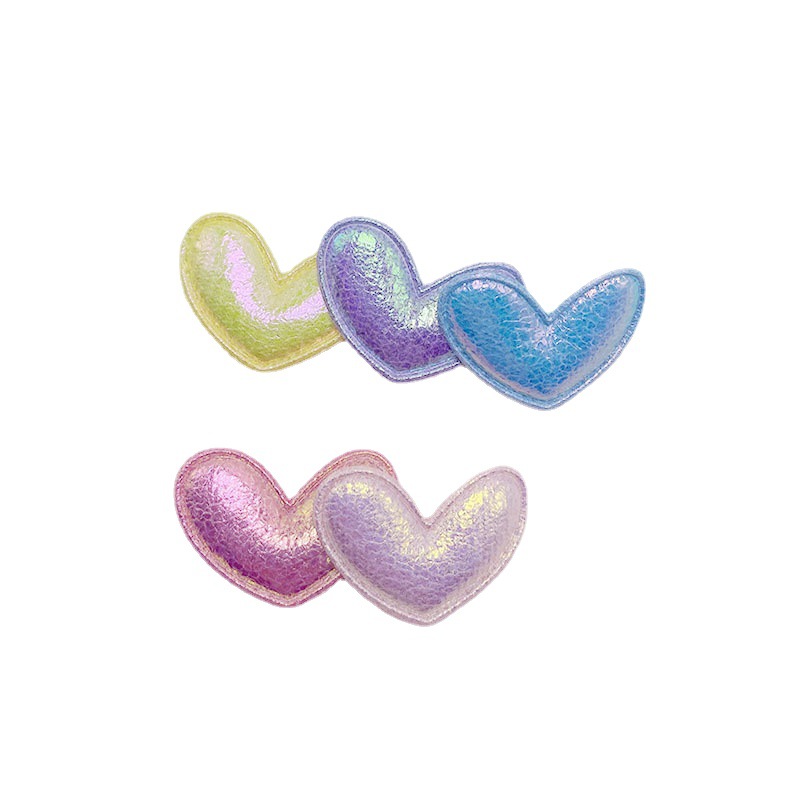 100Pcs 2.8x2CM Padded PU Leather Heart Patches Appliques for Clothes Hat Sewing Supplies DIY Headwear Hair Bow Decor