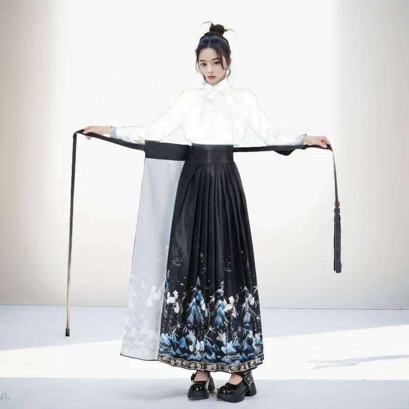 Vintage Maxi Chinese Style Horse Face Skirts For Women Saia One-Piece Long Hanfu Pleated Skirt Woman Clothing Faldas Haruku