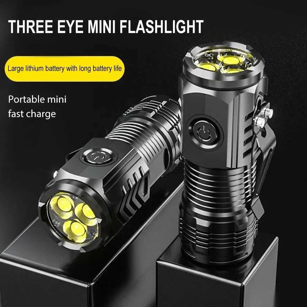 Three-Eyed Monster Mini Flash Super Power Flashlight Strong Light Rechargeable Super Bright Portable Lighting XJ250529