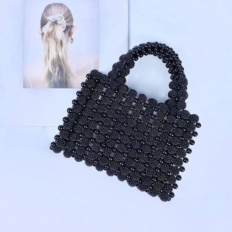 Women's Designer Black Pearls For Women Handbag Beaded Party Evening Handmade Hollow Woven Bag Wedded Clutch New Shoulder Bags